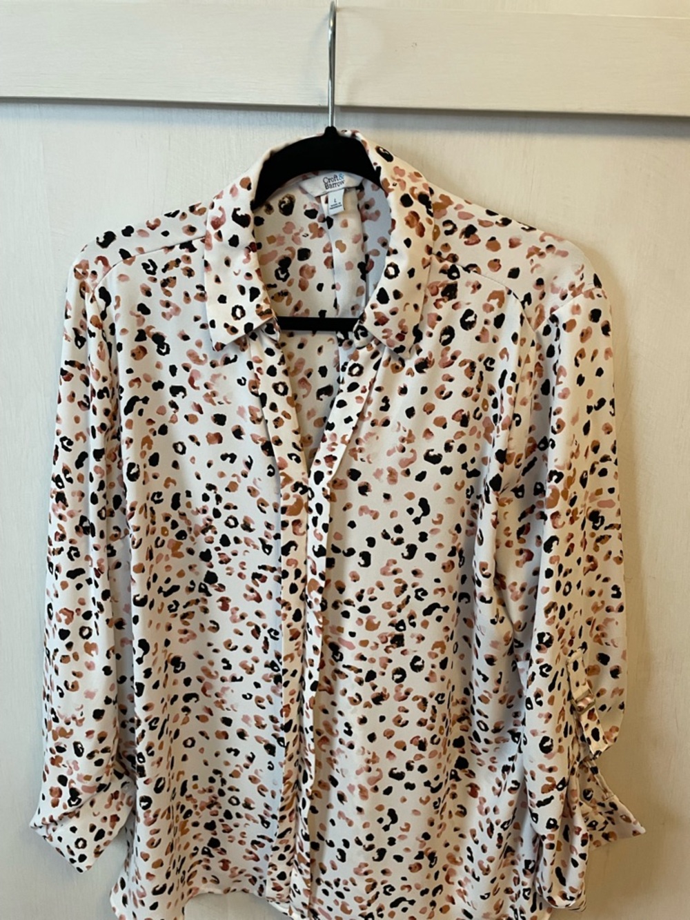 Croft & Barrow Cream Animal Print Button-Front Shirt